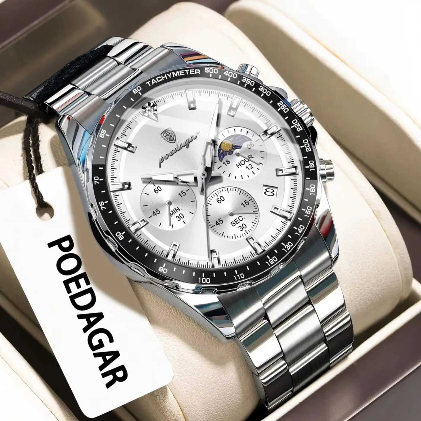 POEDAGAR Fashion Brand Man Wristwatch Waterproof Stainless Steel Luminous Men Watch Chronograph Date Luxury Quartz Mens WatchesT251104