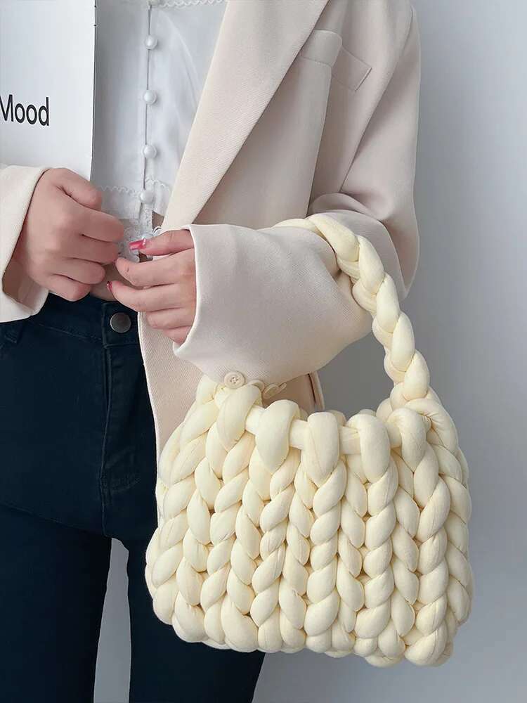 Rope Crochet Handmade Acrylic UnderarmHandbags Designer Knitting Crossbody Bags for Women Woven Chunky Knit Purse