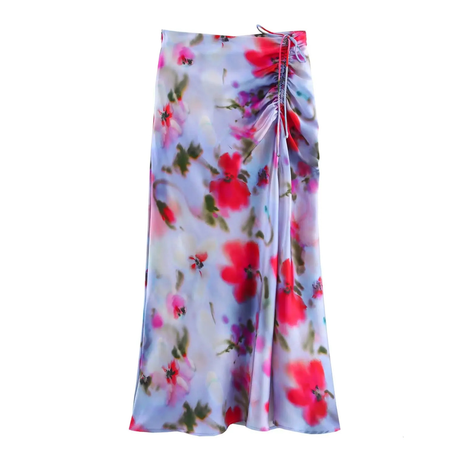 Womens Maxi Skirt with Side Pull Ruched and All Floral Patterns for Casual Clothing 250402