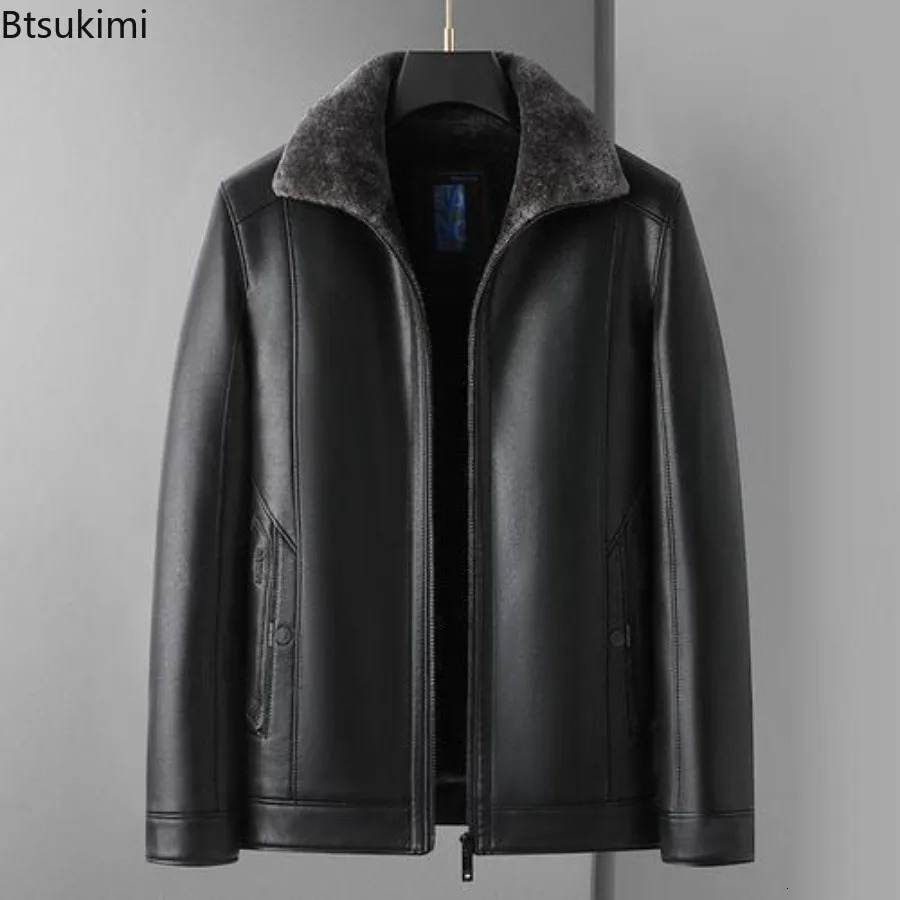 Leather Jackets Mens Autumn Winter Fleece Warm Motorcycle Coats Fashion Business Casual PU Leather Jackets Men Slim Outerwear 251103