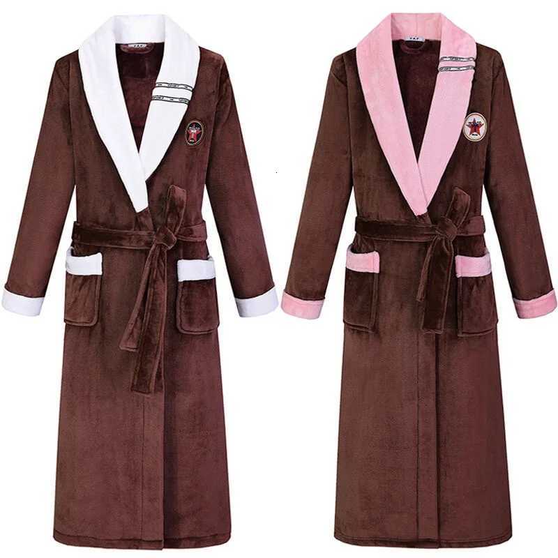 Thickened Long Flannel Robe Large Size Lover Sleepwear Winter Coral Fleece Nightwear Kimono Bathrobe Loose Home Wear Lounge Wear C251104