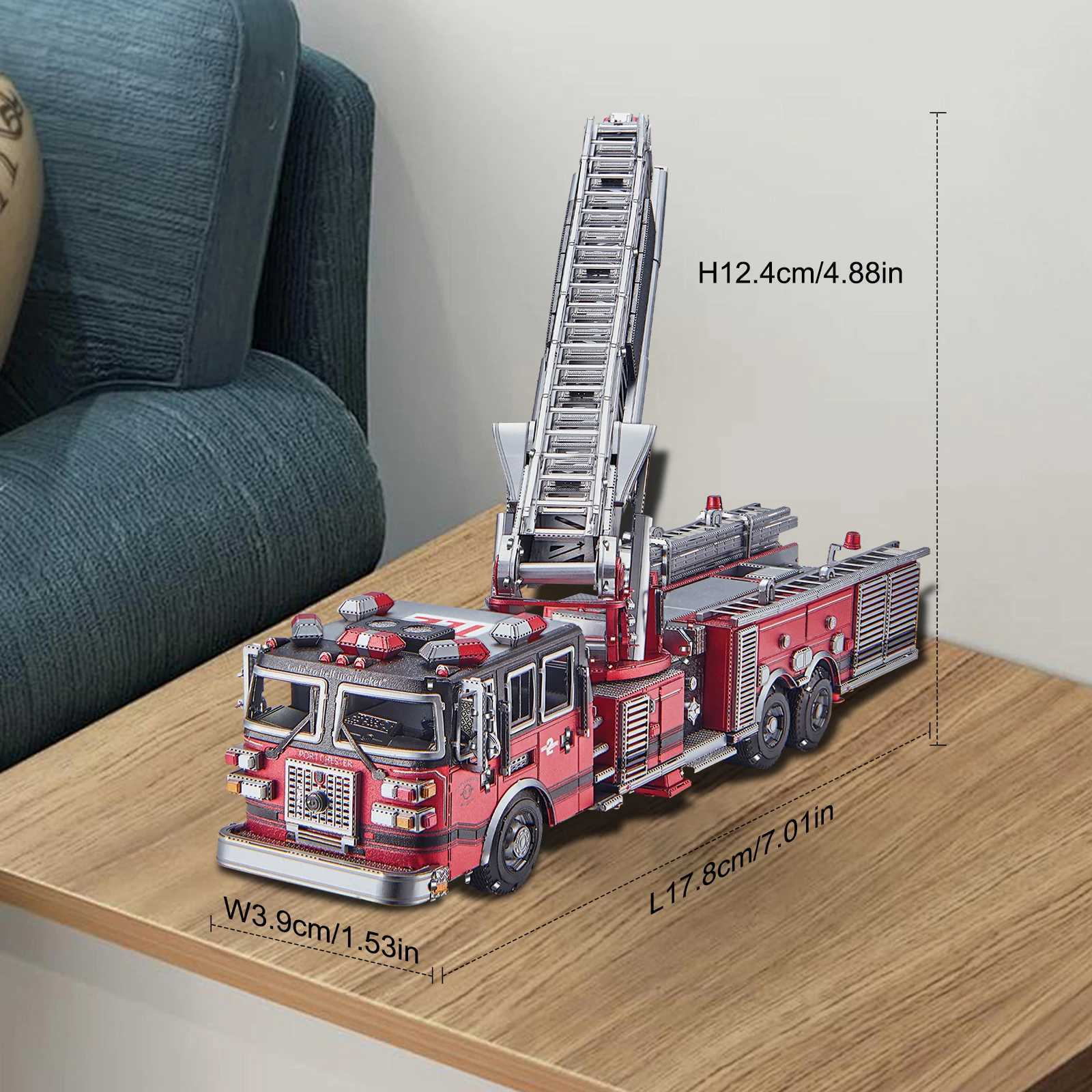 Piececool 3D Metal Puzzles Ladder Truck Assembly Model Kits Engineer Vehicle Collection Model DIY Jigsaw for Home Decor C251104