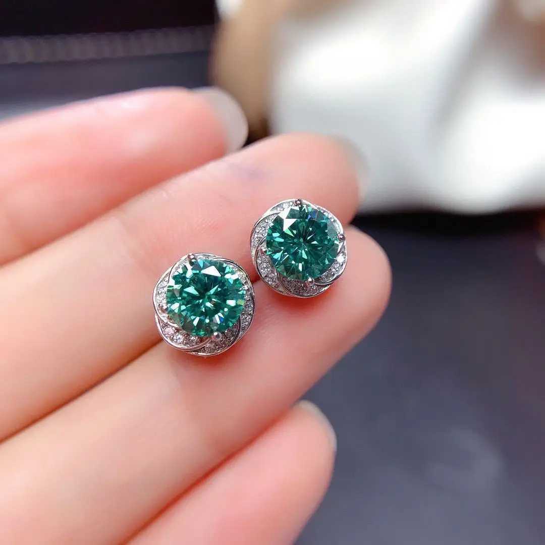 Luxury Blue and Green Moissanite CZ Stud Earrings Silver Color Jewelry Engagement Wedding Earring For Wen Bridal GiftsC250403