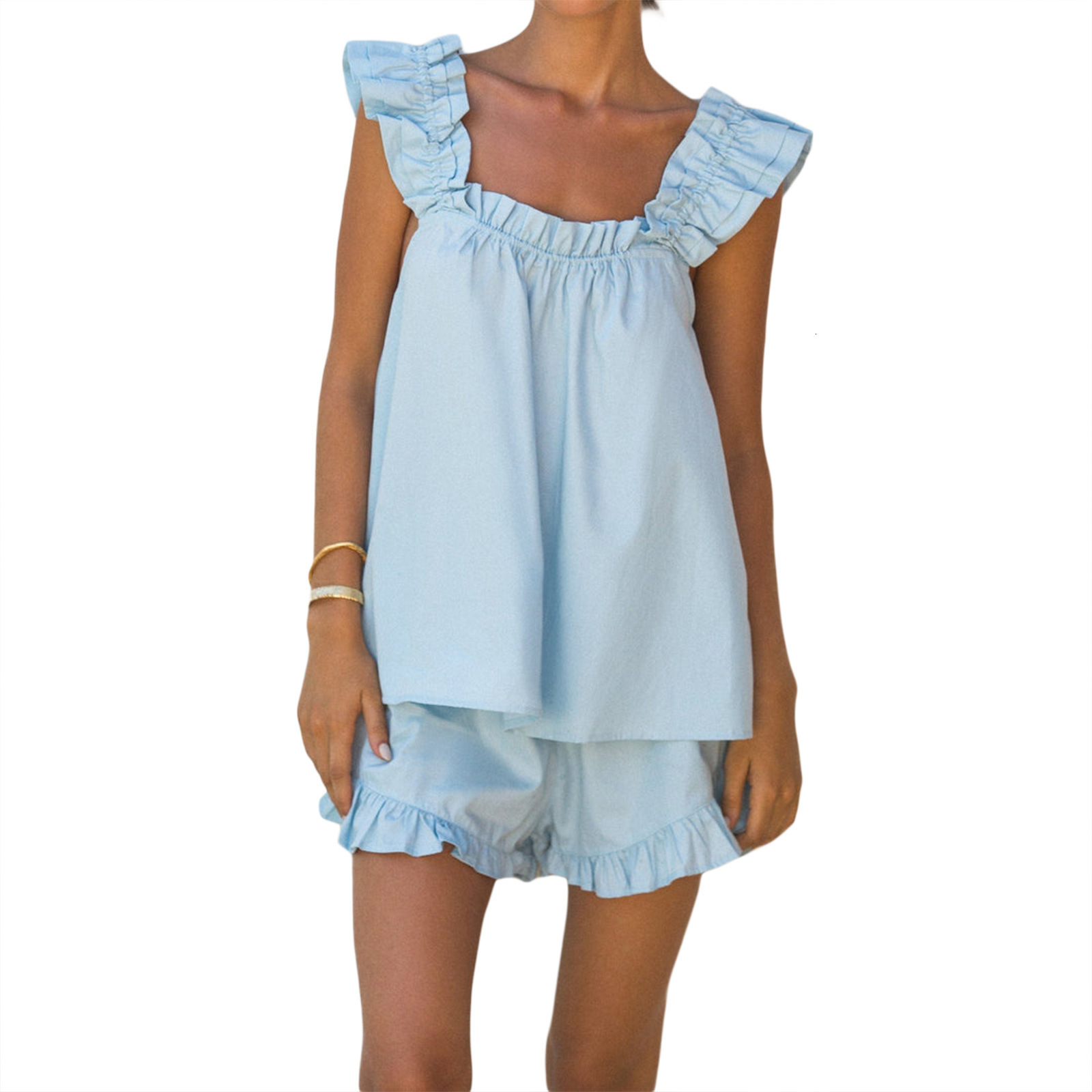 2025 Summer Womens Cotton and Hemp Vest Mushroom Edge Fashion Style Shorts Two Piece Set Niche Casual Set