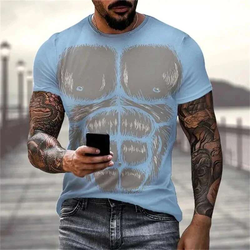 Summer new men's short sleeved 3D printed casual fashion trend cool single item plus size round neck top