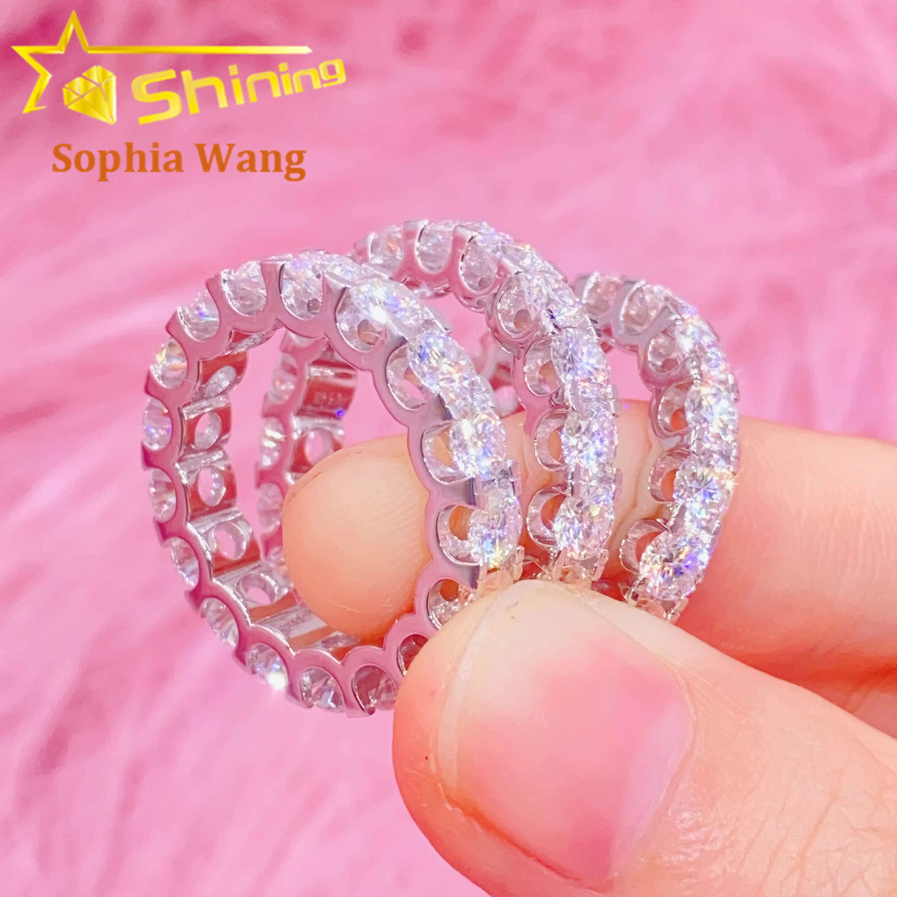 S925 Sterling Silver Luxury Diamond Rings Women Custom Tennis Ring Vvs Moissanite Diamond Engagement Ring for Women