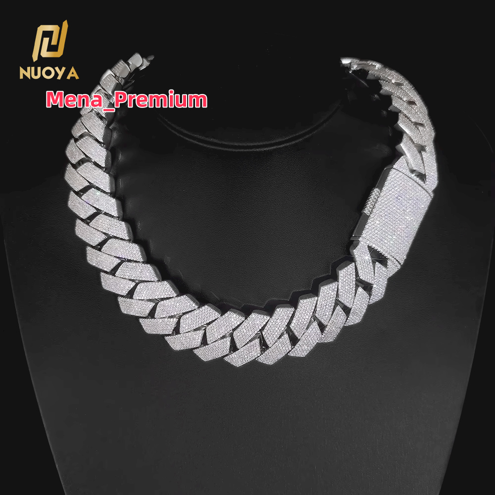 Designer necklace Fine Jewelry 22mm Iced Prong Cuban Link Chain 925 Silver Plated 3 ROW Diamond Cuban Chains Hip Hop Necklace