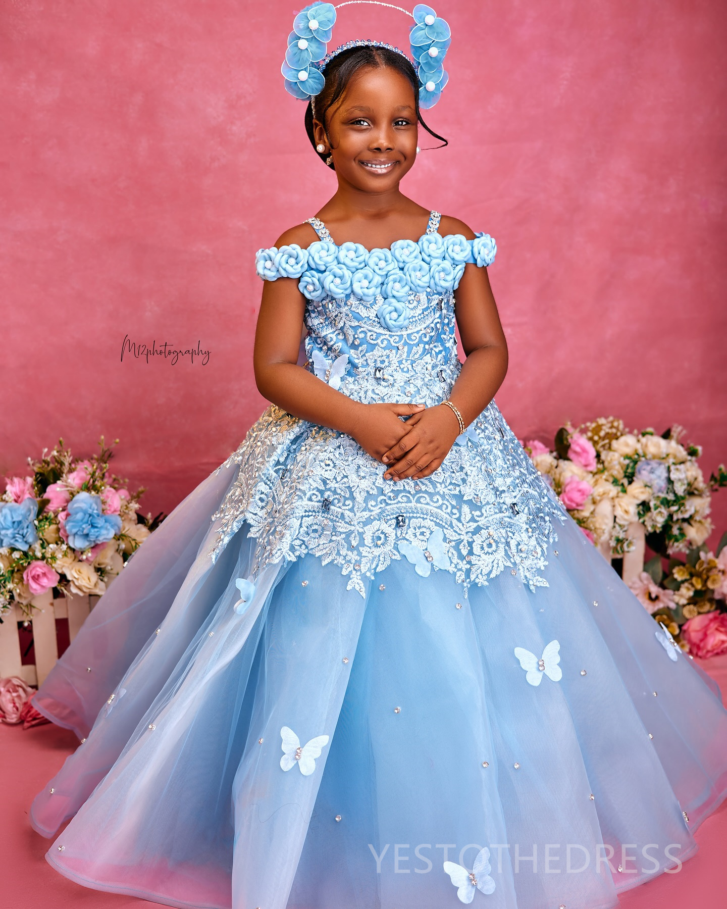 2025 Aso Ebi Blue Flower Girl Dresses Children Birthday Dress Illusion Spaghetti Straps Flora Appliqued Lace Tiered Tulle Princess Queen Ball Gown For
