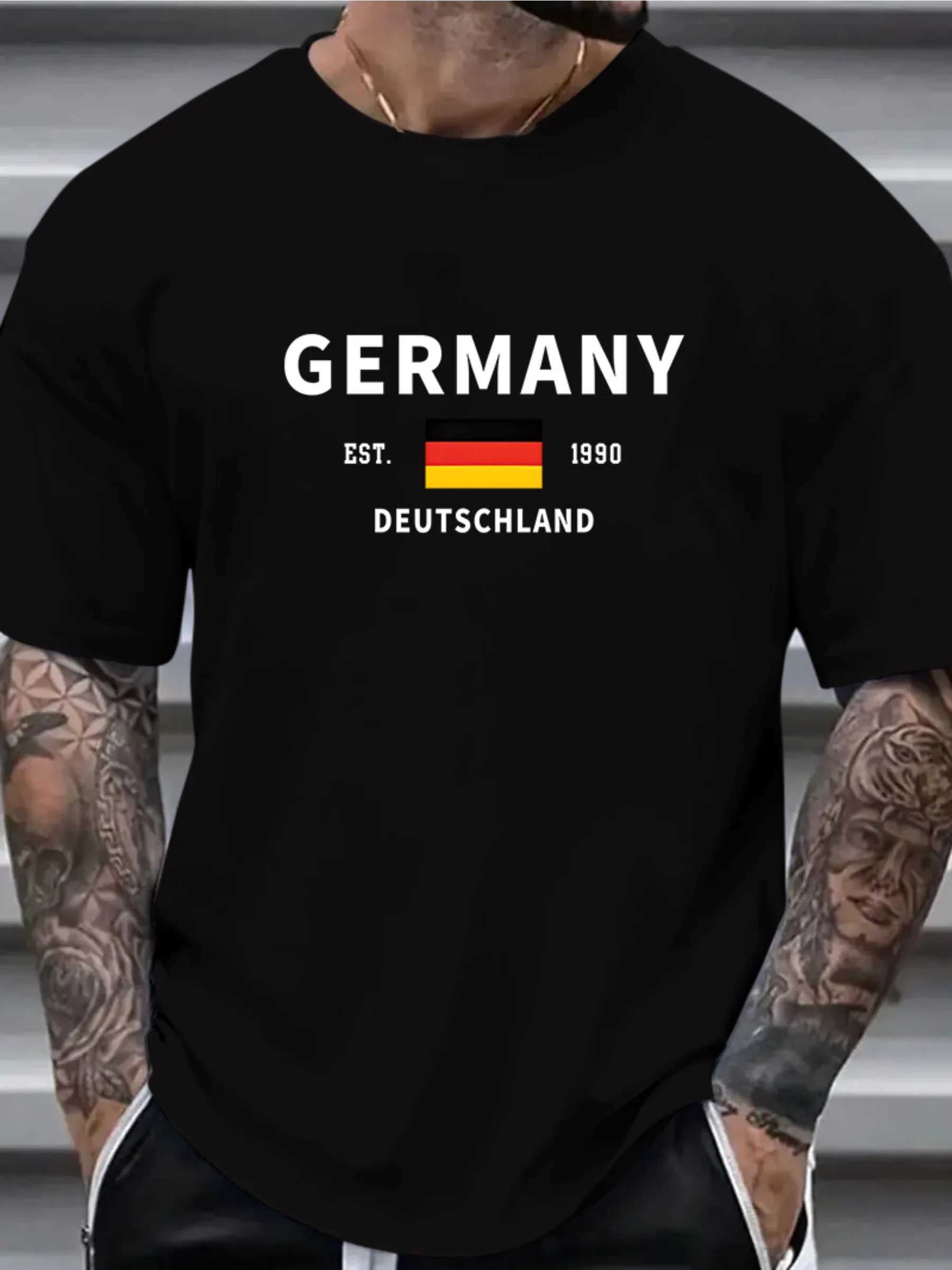 German flag mens casual retro O-neck short sleeved outdoor flower street clothing mens sportswear oversized clothing W250403