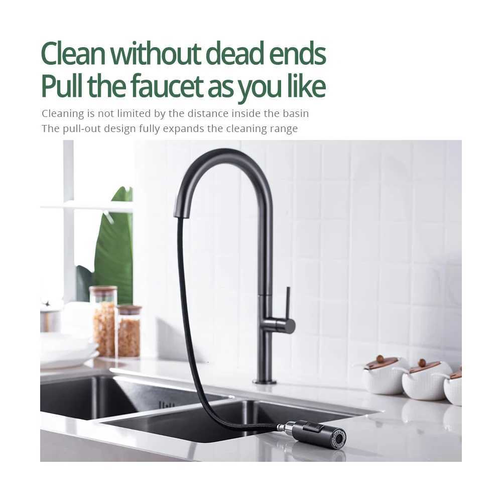 Gunmetal kitchen Faucet 360 Degree Rotating kitchen Tap Pl Out Spout Kitchen Mixer Single Handle Hot And Cold Water Sink Tap Y251104