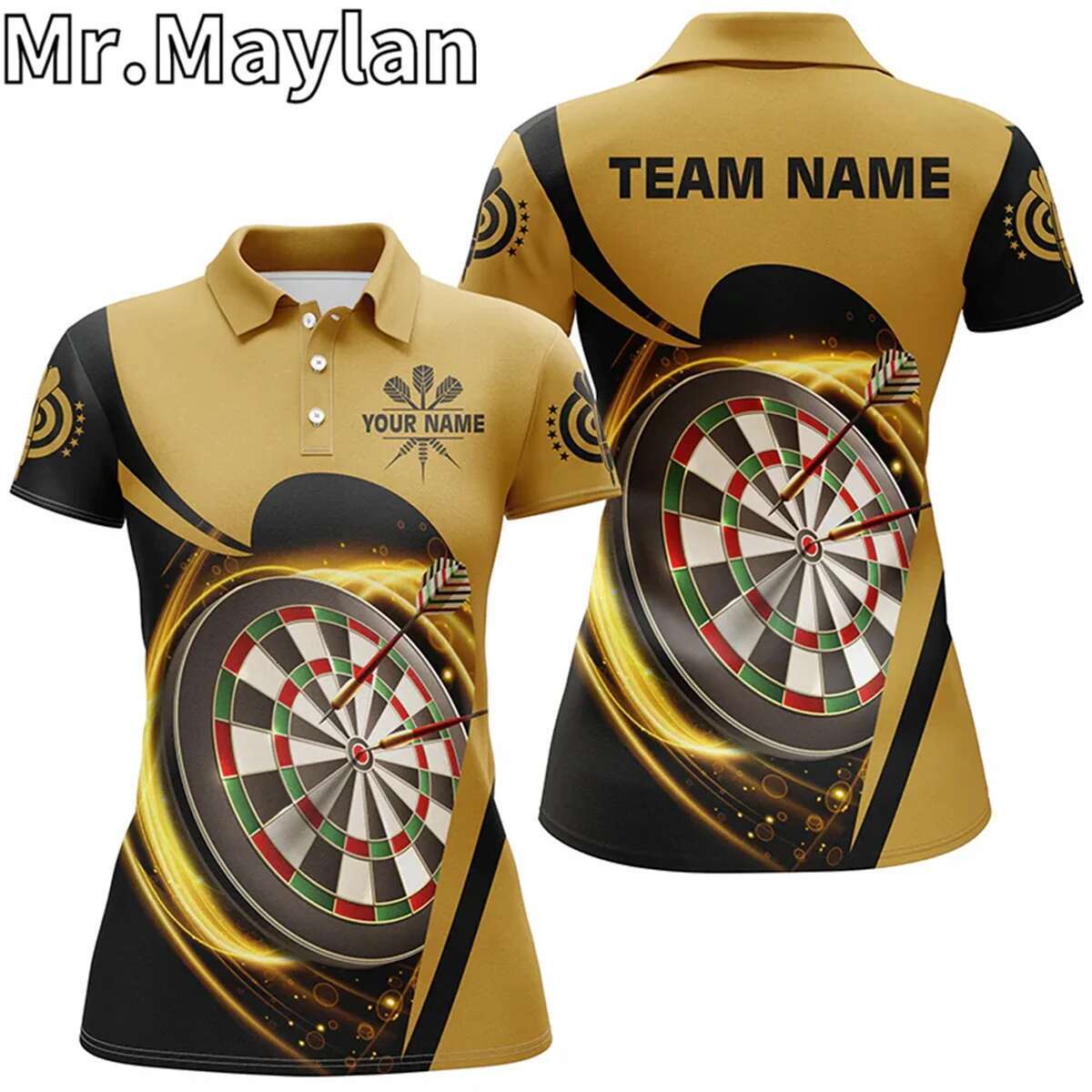 Personalized Lighing Thunder Dartboard Green 3D Polo Shirts Women Custom Darts Team Jerseys Gift For Dart Lovers