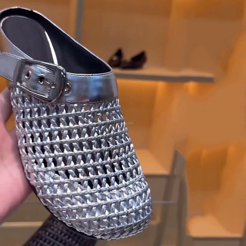 New Designer Sandals With Free Shipping French Woven Hollowed Out Half For Women's Casual Flat Bottom With A Straight Ribbon Mary Jane's Hea