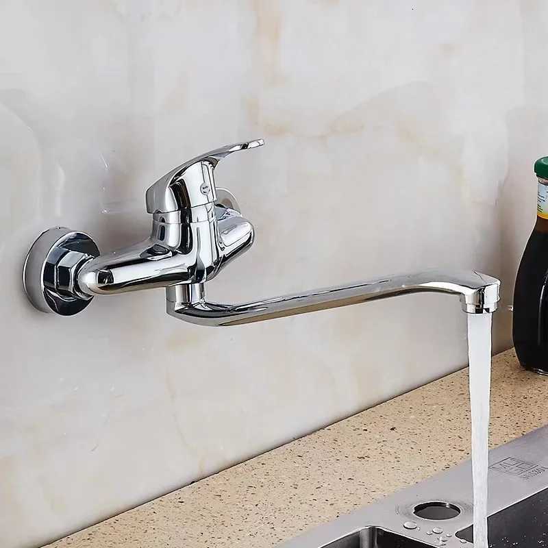 Double Hole Sink Faucet Kitchen Faucets Bathtub Faucet Wall Mounted HotCold Water Mixer Tap Single Handle Chre Taps Y251104