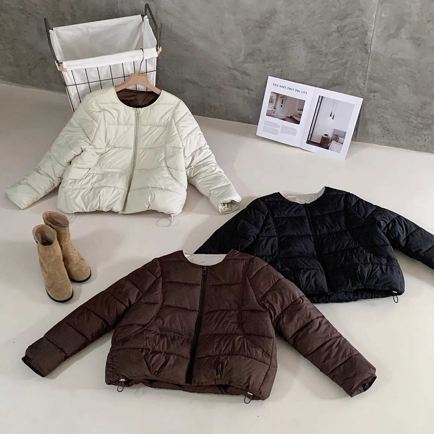 Down and Cotton Jacket Womens Winter New Fashionable Round Neck Loose Small Fragrance Style Warm and Lightweight Short Jacket J251104
