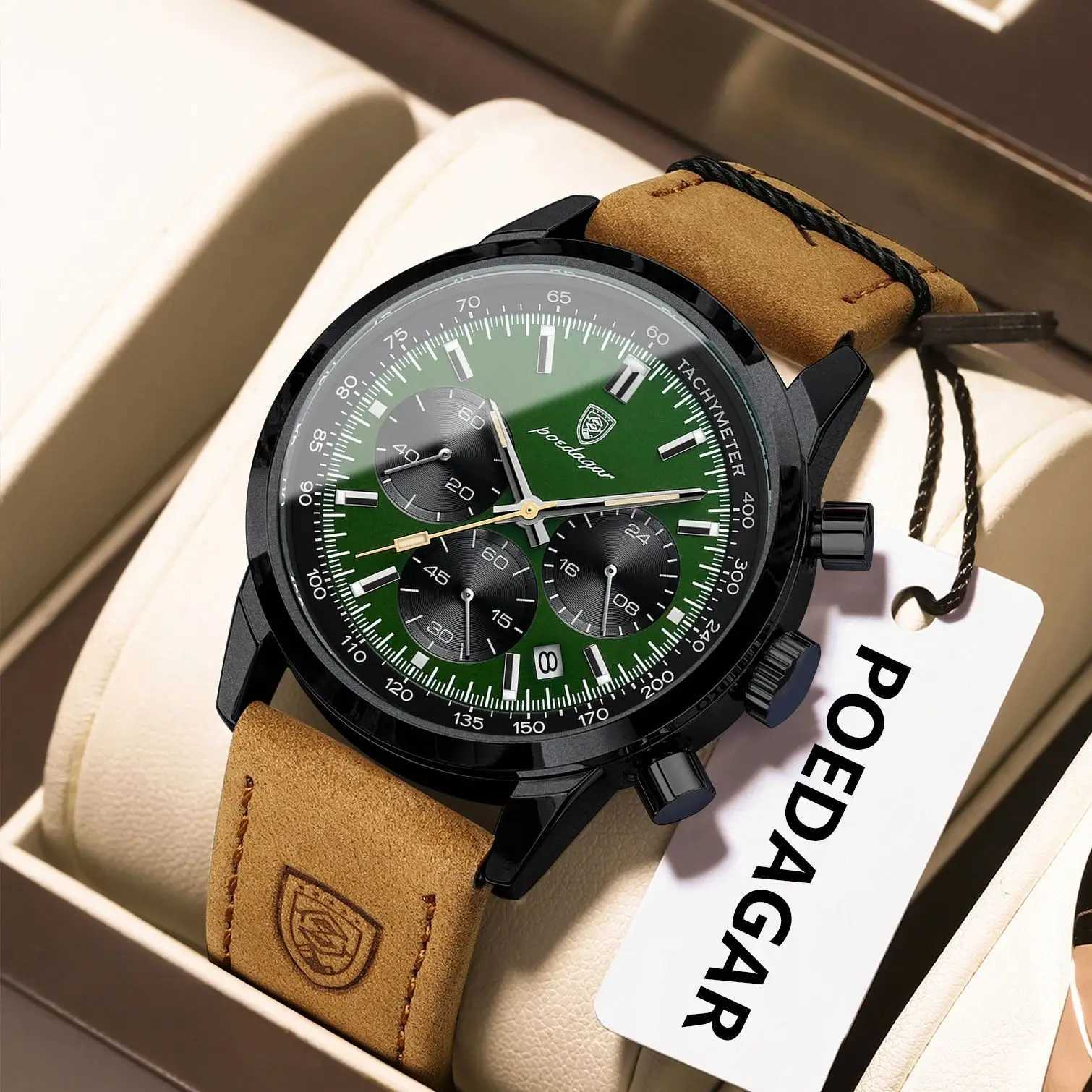 POEDAGAR Luxury Sports Men Watch Waterproof Luminous Chronograph Leather Male Watch Fashion Military Quartz Mens Watches RelojT251104