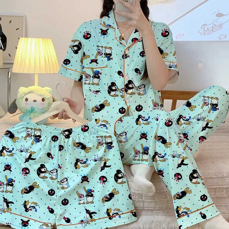 Fashion Kawaii Cute Cartoon Little Penguin Print Womens 3pcs Pajamas Korean Y2k Milk Silk Homewear 2024 New Fall/winter Lady Sleepwear Y251104