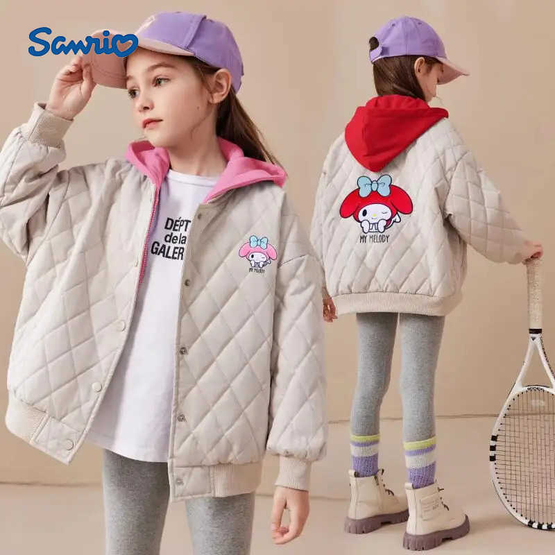 Sanrio Hot Y2K My Melody Girl Cotton Clothes Two Fake Pieces Cotton Coat Thicken Kawaii Hooded Coat Cartoon Fashion Jacket New H251104