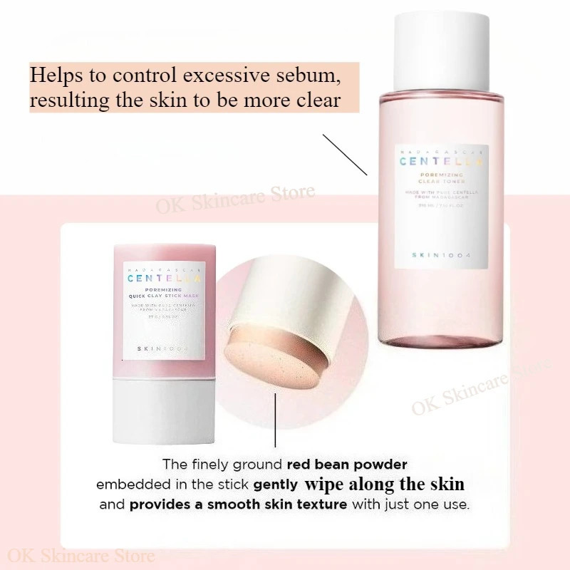Korean Centella Skincare Pink Salt Essence Toner and Poremizing Quick Clay Stick Mask Beauty Products 2pcs Facial Pore Care Sets 251030