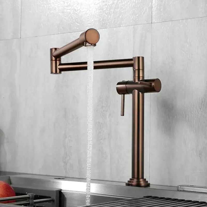 Kitchen Faucet Solid Brass Crane For Kitchen Deck Mounted Sink Mixer Foldable Nickel Bed/Gold/Chre/ORB/Black Y251104