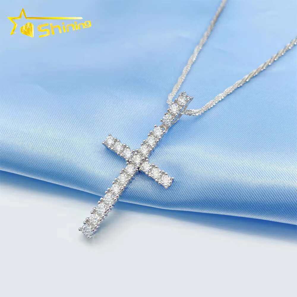 Hip Hop Regular Moissanite Diamond Cross Pendants 925 Silver Men Women 4mm Cross Charms Rhodium Plated