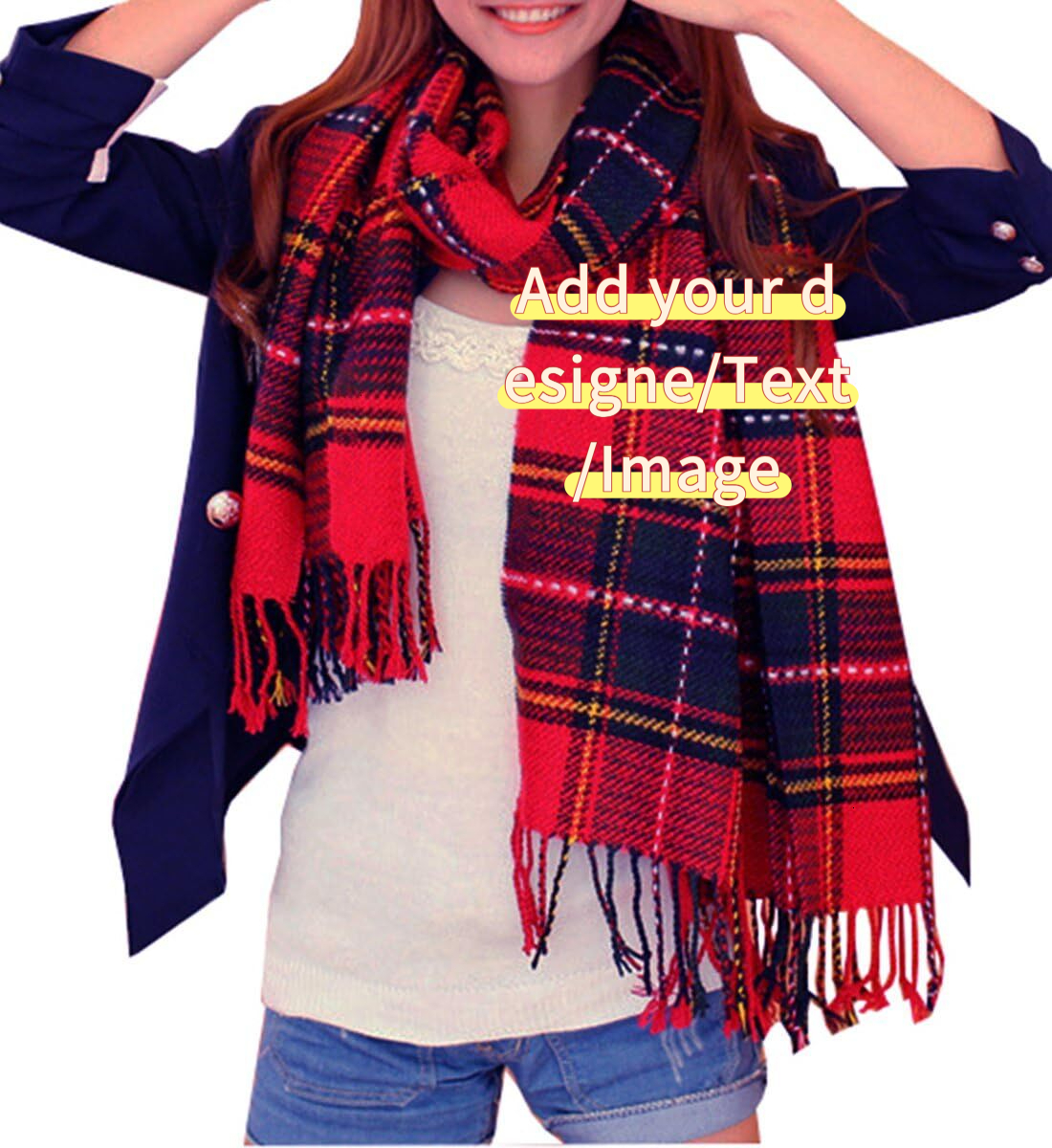 Custom Women's Fashion Long Shawl Big Grid Winter Warm Lattice Large Scarf Christmas gifts