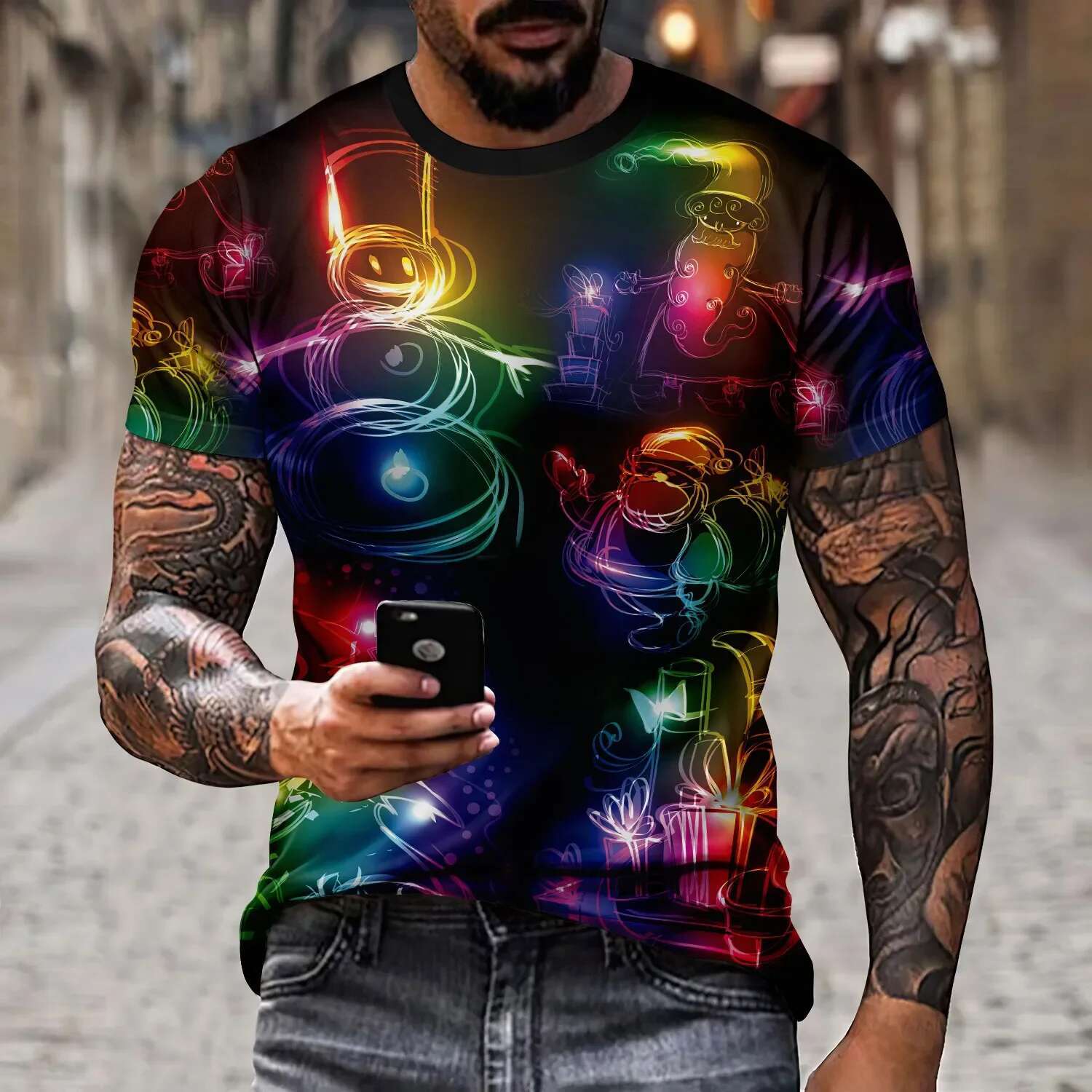 Men's artistic color entertainment game controller pattern e splicing T-shirt 3D printed casual short sleeved fashionable top