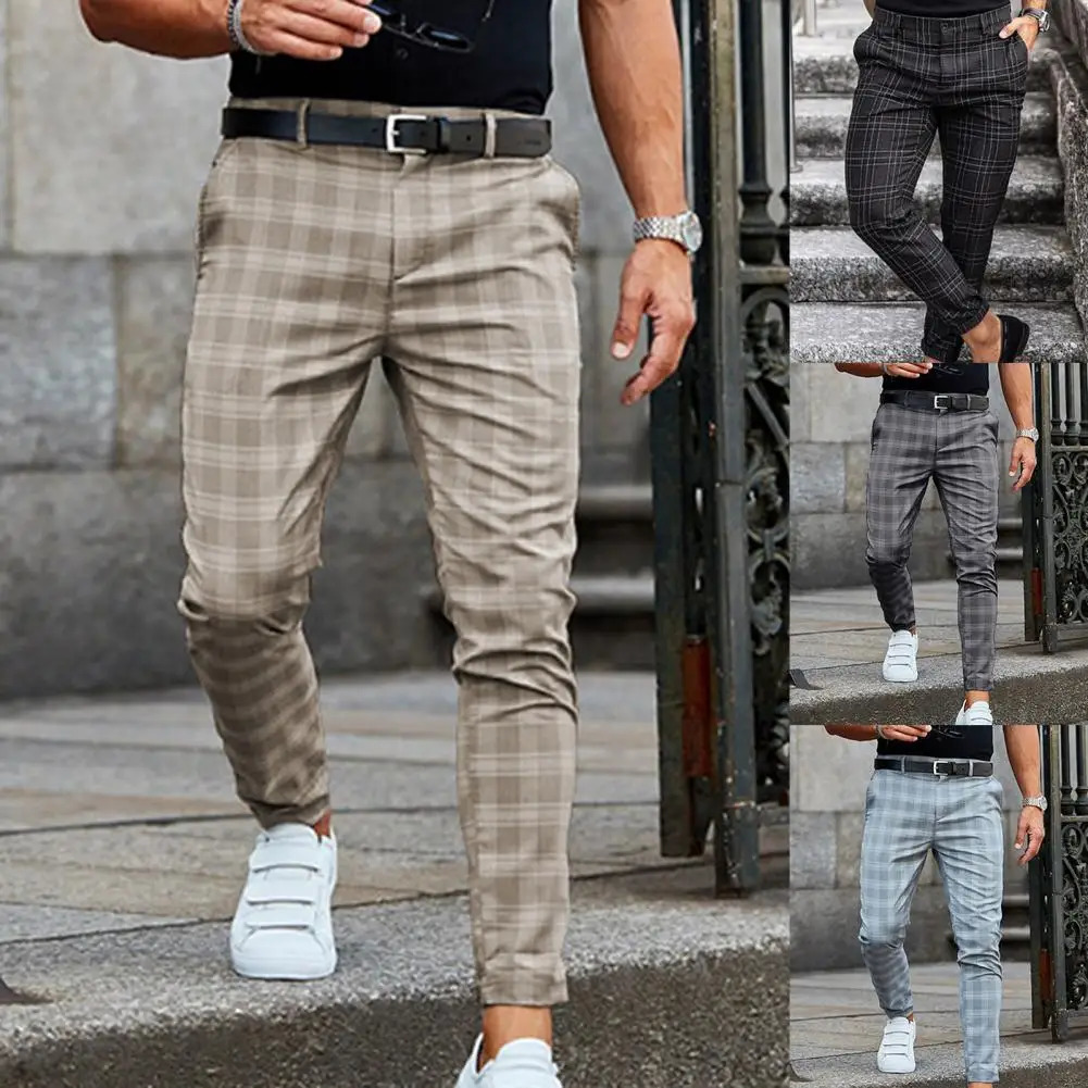 Plaid Pattern Fashion Mens Trouser Loose Autumn Retro Pants Business Casual Straight Leg Slimming 250403e