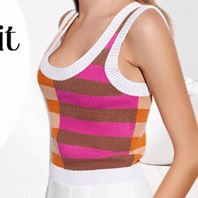 2025 Women's Sexy Tank Top Striped Color blocked New Ice Cool Silk Knitted Shirt Summer Short Sleeve