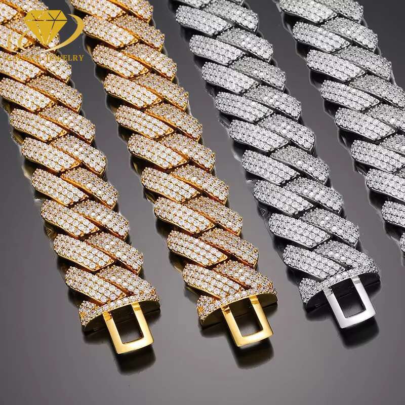 Pass Diamond Tester GRA Certified 3 Rows Cuban Chain Iced Out 15mm 18mm 20mm Moissanite Cuban Link Chain Necklace for Men