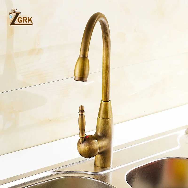 Antique Kitchen Faucet Bronze Sink Mixer Hot and Cold Water Kitchen Mixer Tap Swivel 360 Degree Kitchen Sink Tap Y251104