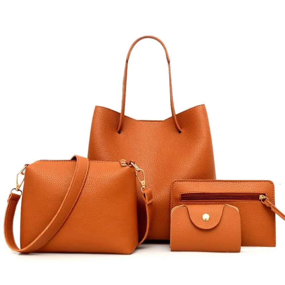 2025 New 4-piece Women's Fashion Solid Color Soft Artificial Leather Shoulder Bag Designer Women's Handbag Wallet Set2