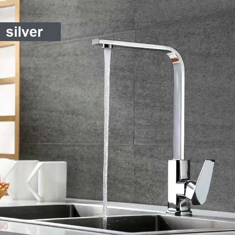 Black/Silver 360 Rotation Copper Alloy Kitchen Sink Hot Cold Taps Kitchen Faucet Deck Mounted Mixer Tap Y251104