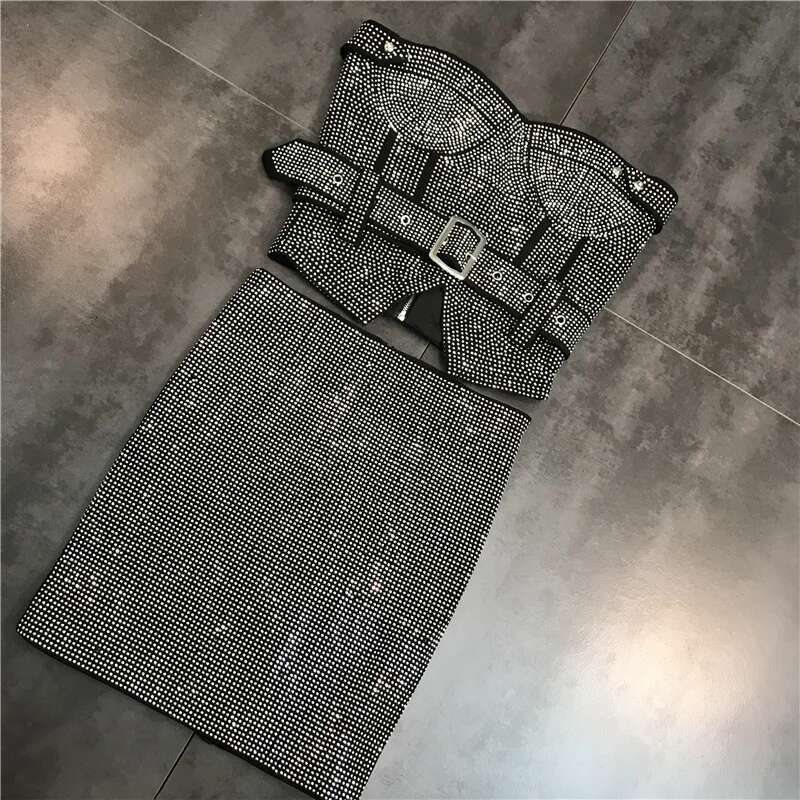 PREPOMP 2022 Summer New Arrivals Sleeveless Strapless Rhie Dias Black Slim Tank Top Vest With Belt Women Gf734