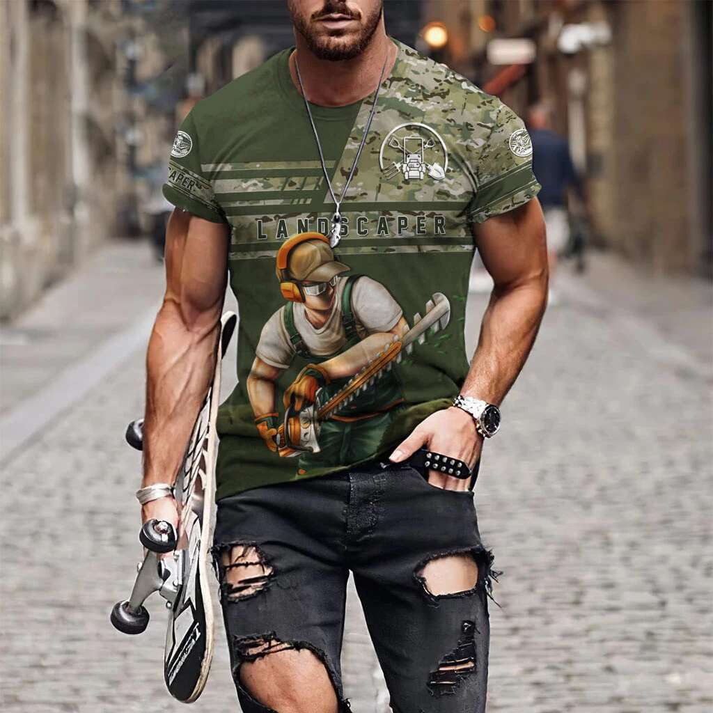 3D Printed Gardener Uniform Summer Men's T-shirt Oversized O-neck Outdoor Quick-drying Short-sleeved Fashion Personality Top