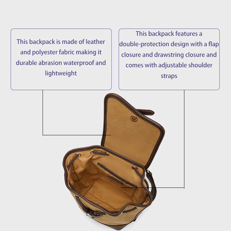 Sewafox Women's Backpack Casual Leather Backpack Waterproof Small Backpack Truffle Color Paired With Milk Tea Color