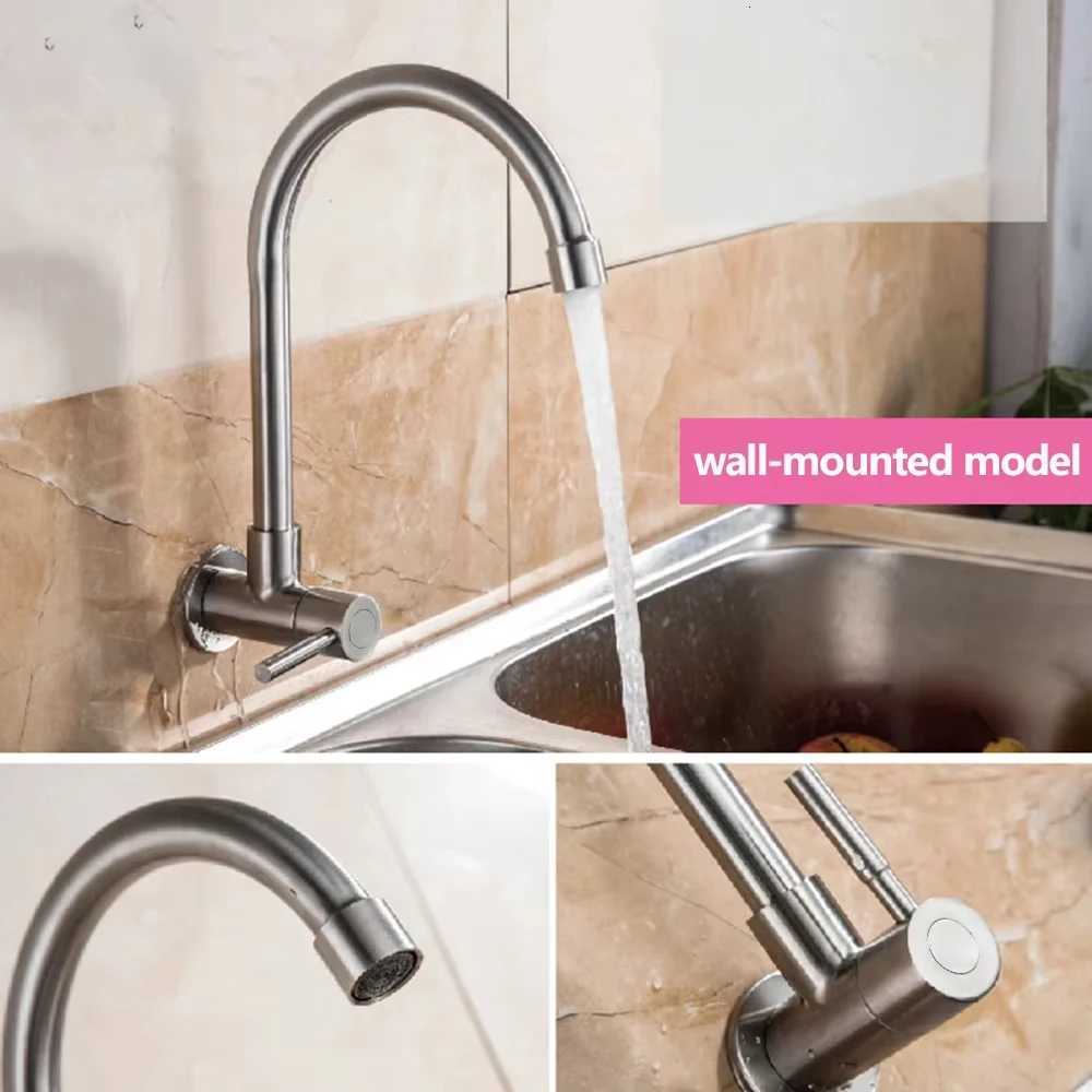 Kitchen Faucet Stainless Steel Wall Mounted Single Cold Water Faucet Lower Curve Faucet Wall Sink Water Tap Premium Quality Y251104
