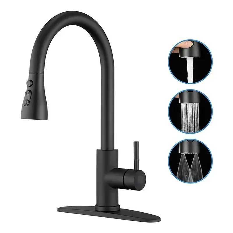 304 Stainless Steel Kitchen Faucet with Hot and Cold Water Mixer Retractable Pl-Out Design for Washing Basin and Sink Y251104