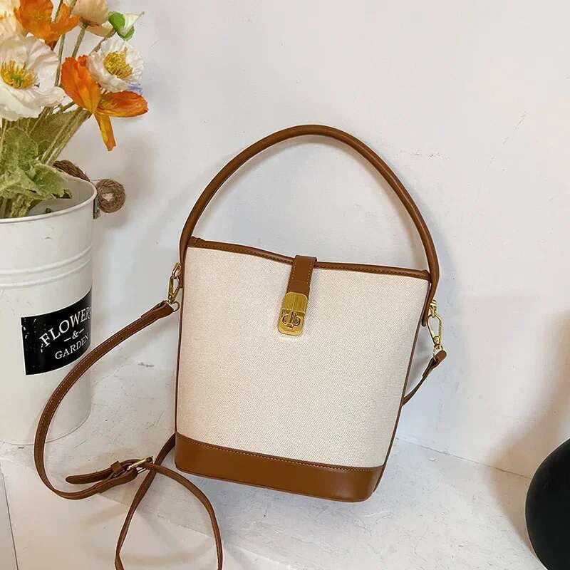 Light PU Zipper Buckle Bucket Shoulder Bag Fashion Casual Large Capacity Handbag 2025 Hot Sale New Youth Bags For Women
