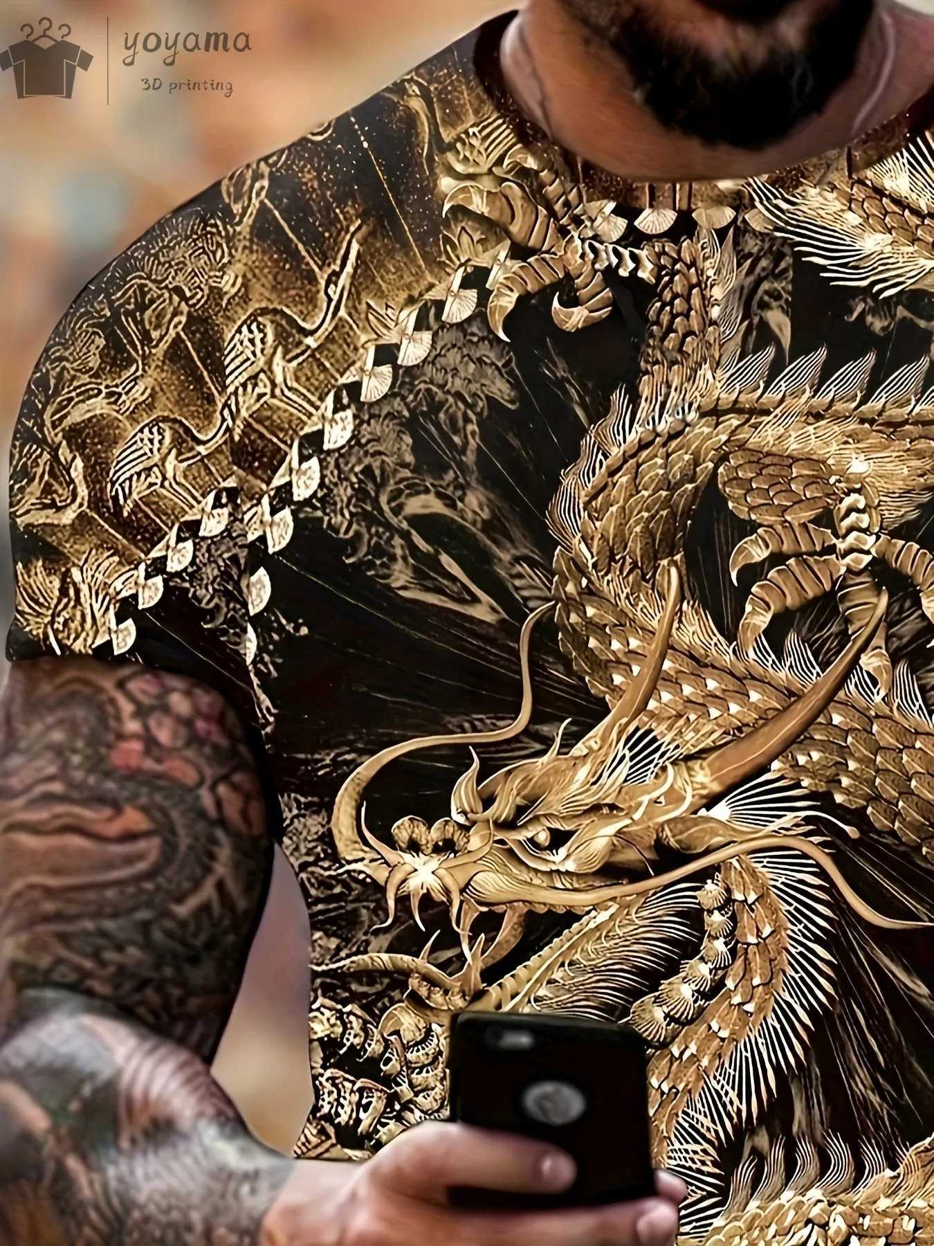 Mens Dragon T-shirt Fashion 3D Printed T-shirt Animal Pattern Short Sleeve Super Street T-shirt Summer Casual Mens Top W250403