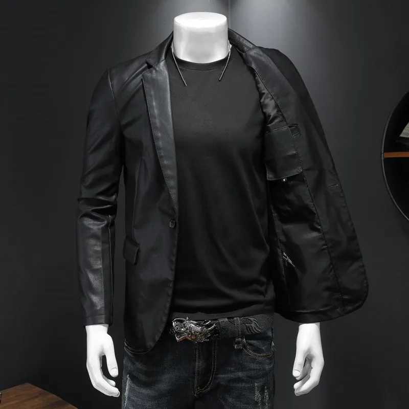 New Mens Slim Fit Leather Jackets PU Casual Motorcycle Coats Turn Down Collar Black Moto Biker Leather Suede Outerwear Men 5XL J251103