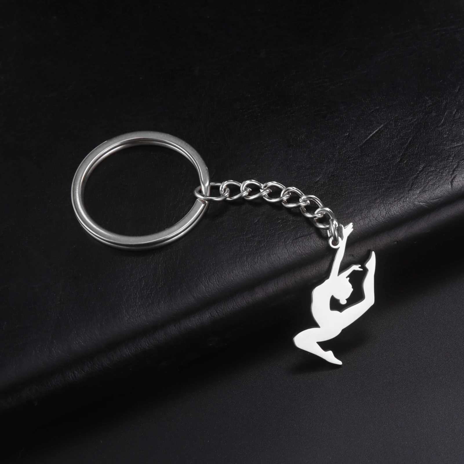 Teamer Dancer Gymnastic Modeling Keychains Women Gold Color Fashion Stainless Steel Keyring llaveros Bag Car Key Trinket GiftW251103