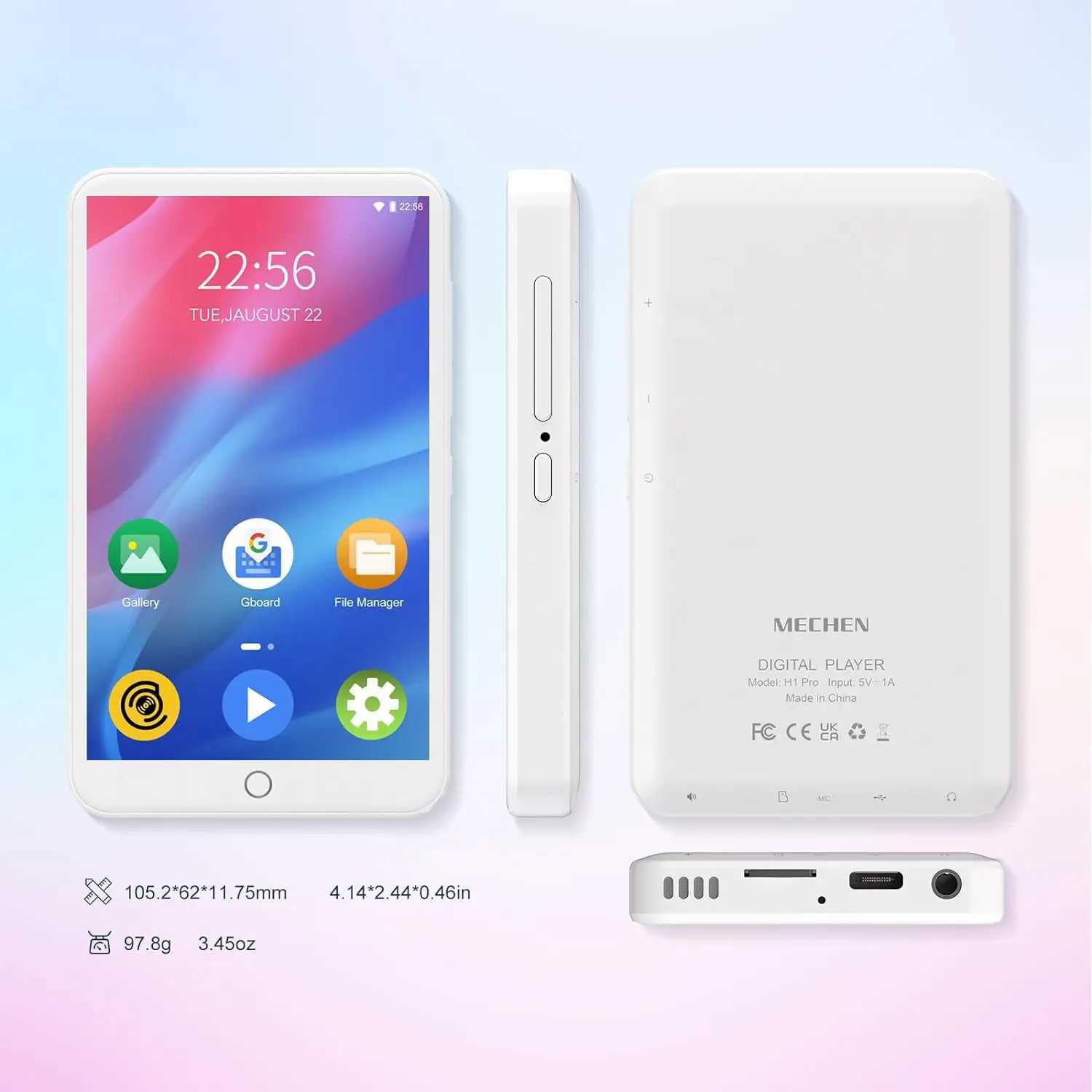 MECHEN MP3 player Android 9.0 with and WiFi MP3 MP4 player with Spotify Audible Pandora up to 512 GB (white) Z250403