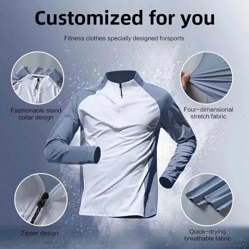 New Creative Half Zipper Training Clothing for Mens Speedos Long Sleeves for Spring and Autumn/Summer Sports Athletes Running T-shirts for Fitness W25