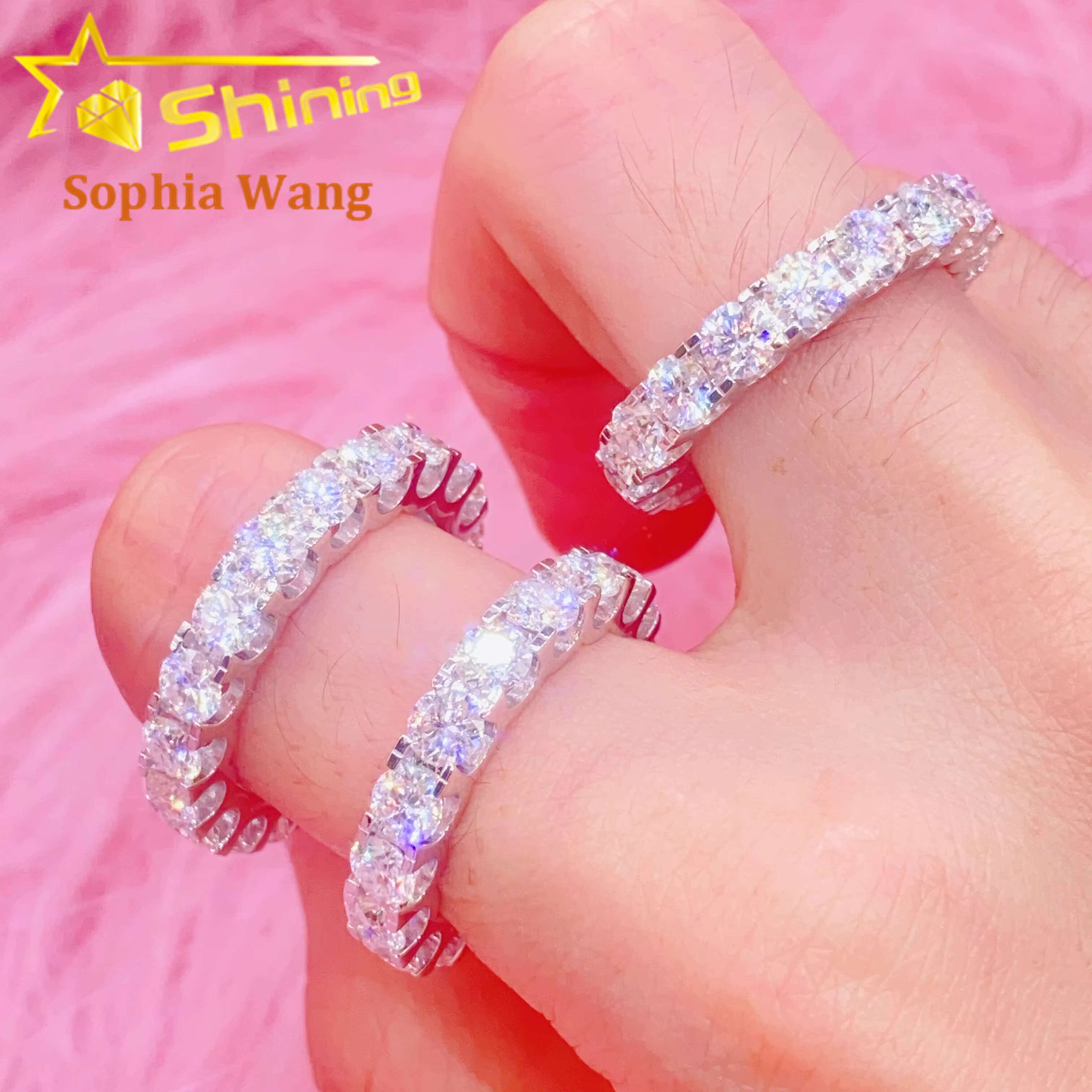 S925 Sterling Silver Luxury Diamond Rings Women Custom Tennis Ring Vvs Moissanite Diamond Engagement Ring for Women