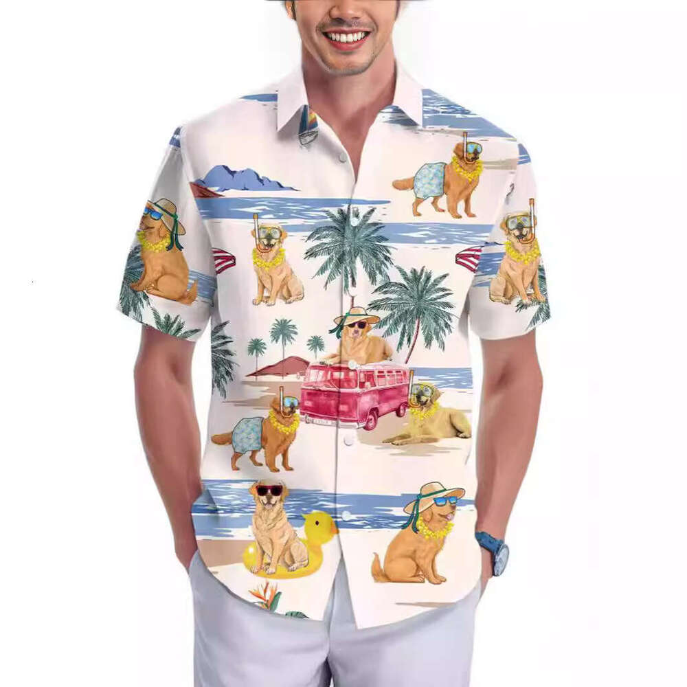 Summer plus size men's digital printed short sleeved shirt source manufacturer 2025 new casual versatile fashion clothing