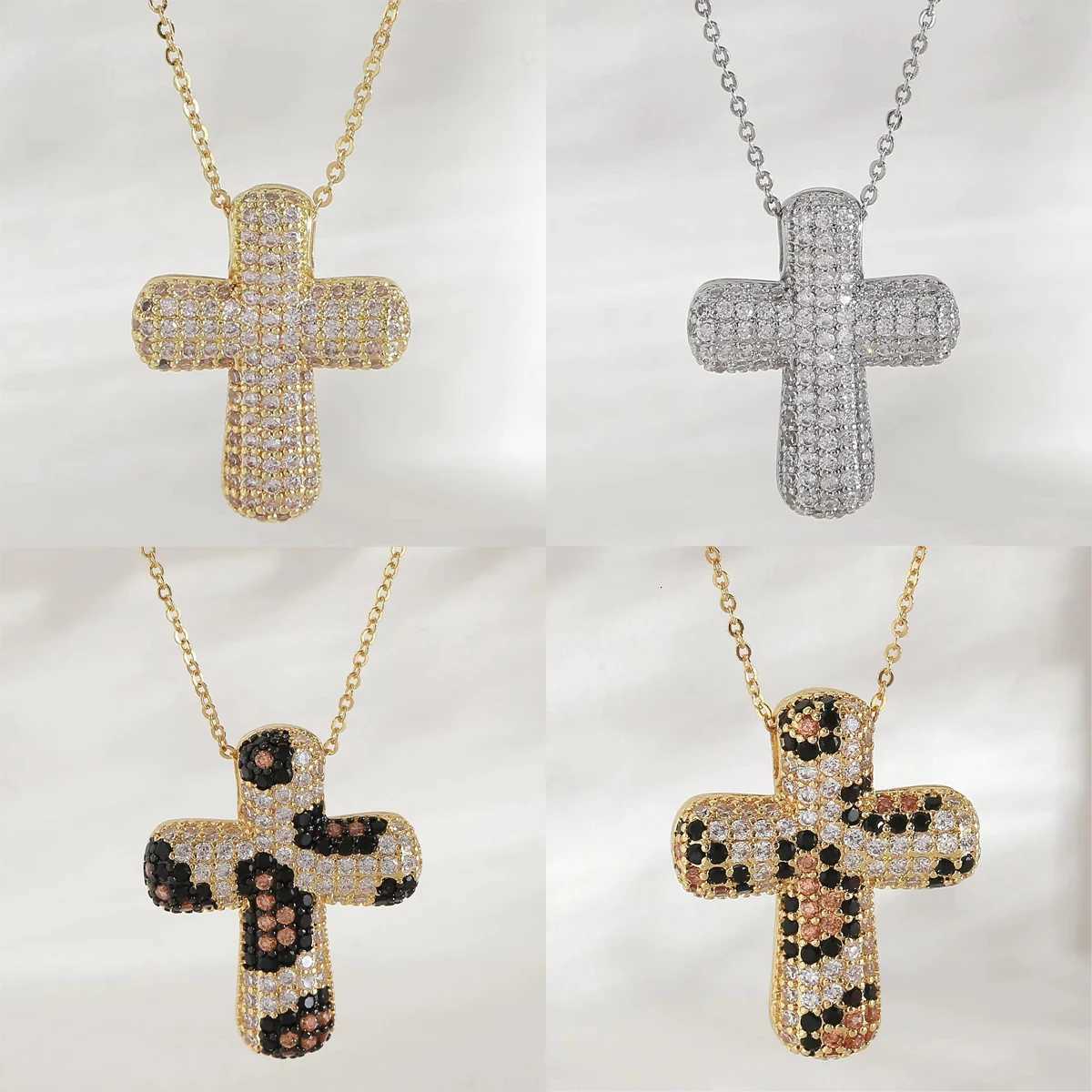 SUNSLL Classic Chunky Full Cubic Zircon Cross Pendant Necklaces For Women Men Gold/Silver Color Catholicism Religious JewelryXJ251104