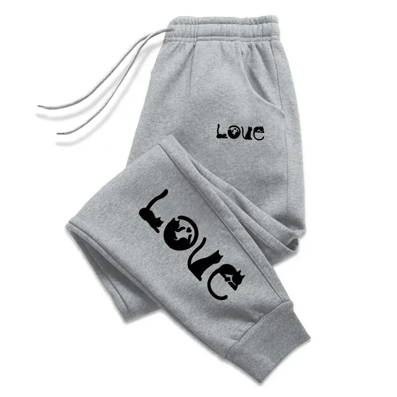 Womens Love Letter Cat Print Long Pants Autumn and Winter Casual Sweatpants Women Bottoms Jogging Fitness Sports Trousers Z260314