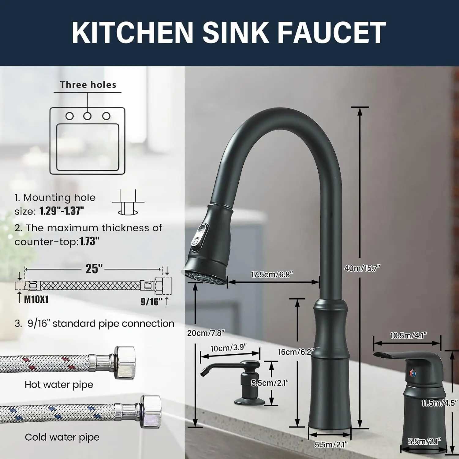Kitchen Sink Faucet3 Hole Kitchen Faucets with Pl Down SprayerKitchen Faucets with Soap Dispenser Oantron 2 Hole High Arc Y251104