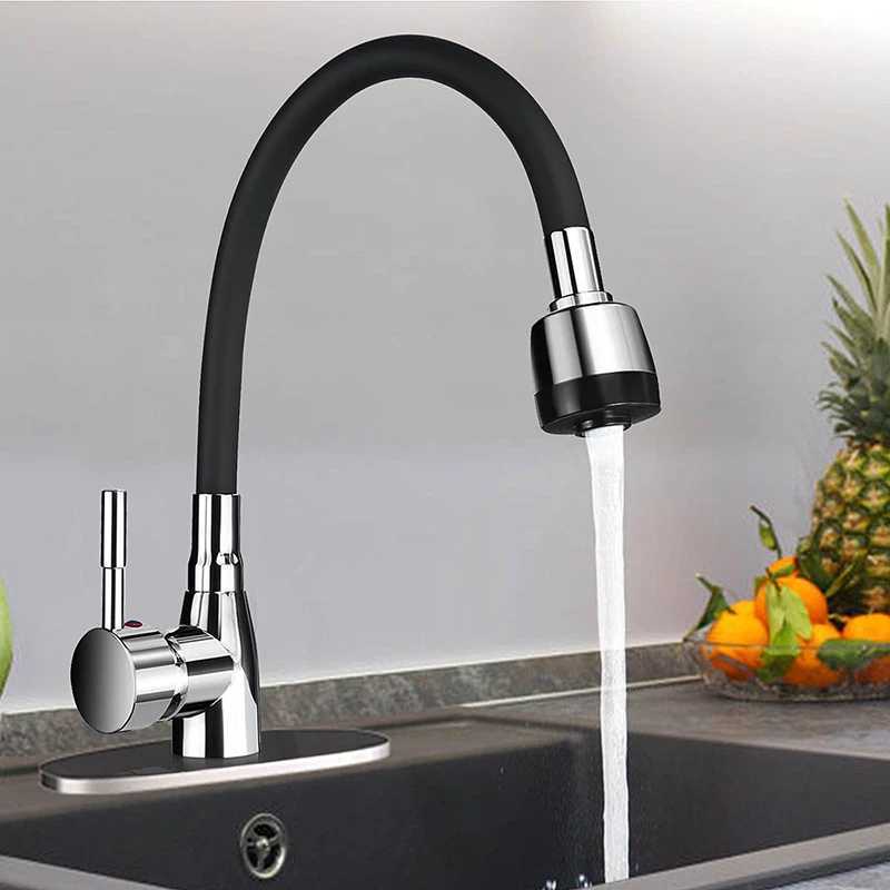 360Rotating ible Kitchen Basin Faucet Single Handle Polished Chre Black Cold and Hot Water Mixer Tap Torneira Deck Mounted Y251104