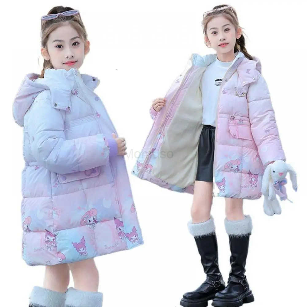 Sanrio Girls Kuromi Cotton Clothes Medium Length Child Coat Kawaii Thicken Cotton Padded Jacket Outwear Childrens Clothing Gift H251104